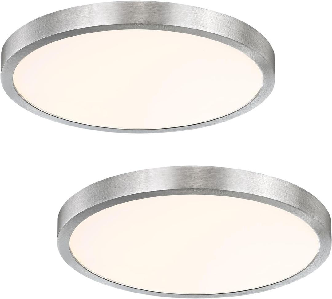 12 Inch Modern Flush Mount Ceiling Light Fixture, 2 Pack, Brushed Nickel, 22W, 3000K, Dimmable, Indoor Use Only