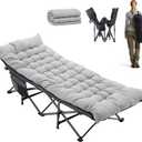 HealSmart Camping Cot for Adults, Heavy-Duty Portable Cot Bed with Mattress, Foldable Padded Sleeping Cots for Camping Travel Tent Day Bed Outdoor & Home Guest, Max Load 500 LBS, 75"x28"x15", Grey