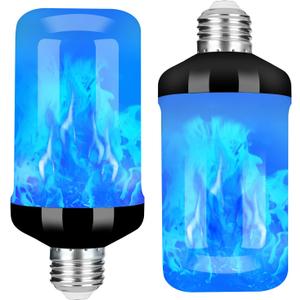 Y- STOP LED Flame Light Bulb, Upgraded 4 Modes Fire Light Bulbs with Upside Down Effect, E26 Base Flickering Light Bulbs for Halloween Decorations, Christmas, Outdoor, Indoor, Home Decor 2pcs. (Blue)