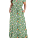 COSSEN Womens Plus Size Maxi Dresses for Curvy Women 2025 Casual Ladies V Neck Flowy Swing Long Dress with Pockets 3XL, Green Flowers 