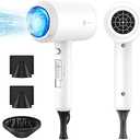 Slopehill Professional Ionic Hair Dryer, Powerful 1800W Fast Drying Low Noise Blow Dryer with 2 Concentrator Nozzle 1 Diffuser Attachments for Home Salon Travel (White)
