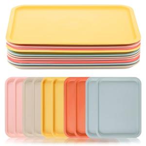 10 Pack Plastic Fast Food Serving Tray, Colorful Rectangular Cafeteria Rectangular Serving Platter Grill Tray for Restaurant Coffee Home School Party Supplies