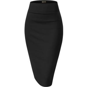 Hybrid & Company Women's Premium Nylon Ponte Stretch High Waist Pencil Suit Skirt Below Knee (Large, 1073t-black)