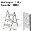 HillhutApex 3 Step Stool, Aluminum Foldable Step Ladder, Lightweight Stable Stool with Wide Non-Slip Pedals, 330lbs Bearing Capacity Ladder for Office,Home, Kitchen - Grey