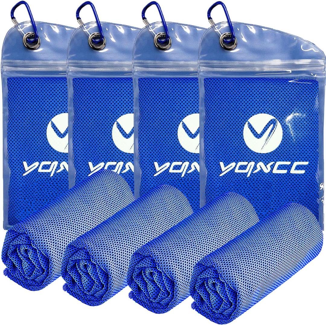 YQXCC 4 Pack Cooling Towels | 40"x12" | Ice Cool for Neck | Microfiber Soft Breathable Chilly | for Yoga, Golf, Gym, Camping, Running, Workout & More Activities