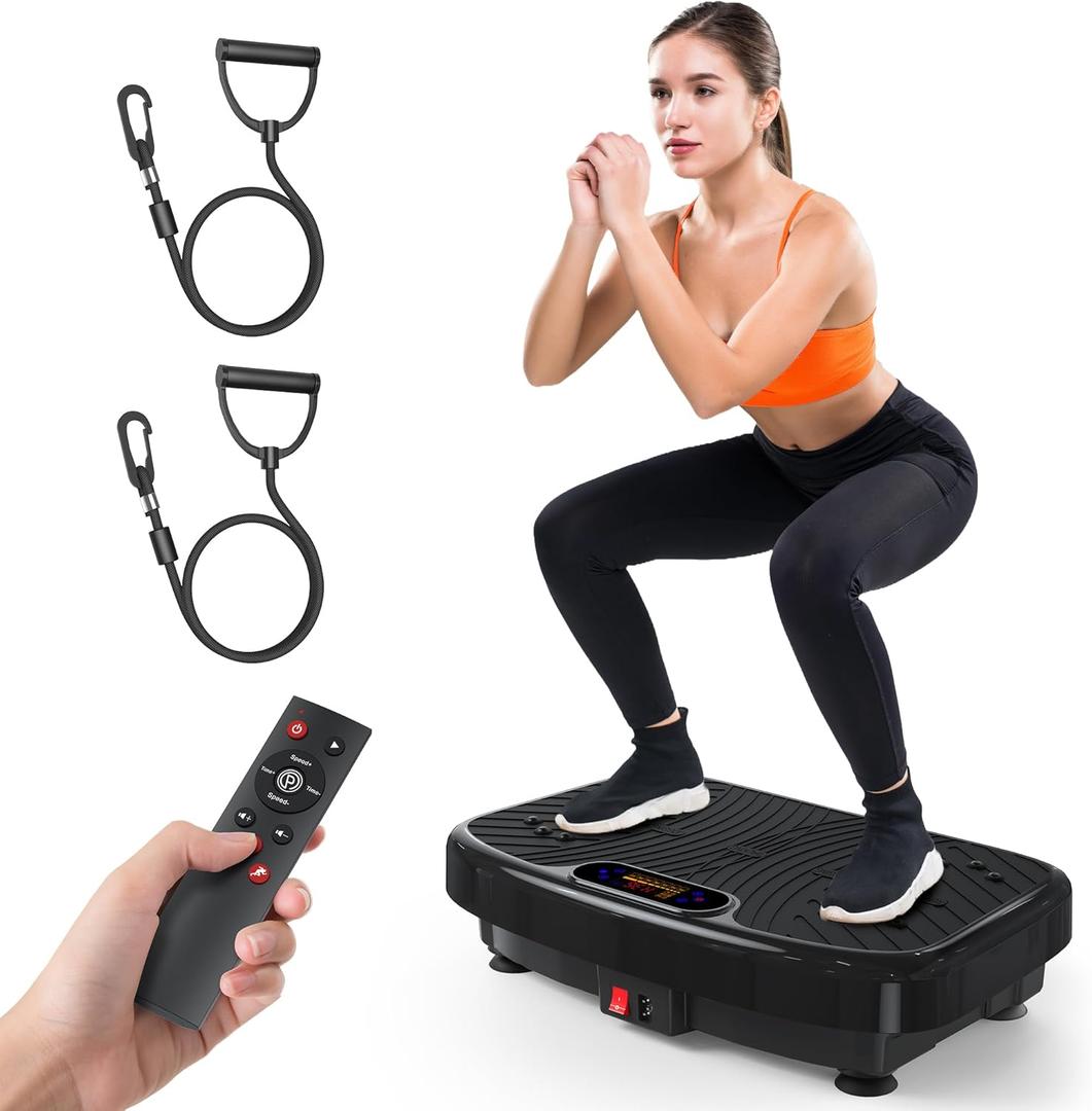 Vibration Plate Exercise Machine, Vibration Plate Platform for Lymphatic Drainage, 200 Adjustable Speeds Power Shaping Vibrating Plate Helps Weight Loss, Shaping, Max Weight 450 Lbs (Black)