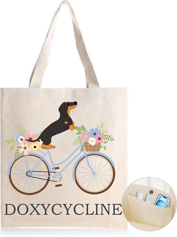 Dachshund Dog Mom Library Book Bag Gifts for Women, Christmas Dog Lover Funny Weiner Boston Terrier Themed Tote
