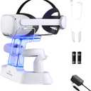 NexiGo Enhanced Charging Dock with LED Light [On/Off] for Oculus Quest 2, [Support Elite Strap with Battery], Headset Display Holder and Controller Mount, 2 Rechargeable Batteries, USB-C Charger