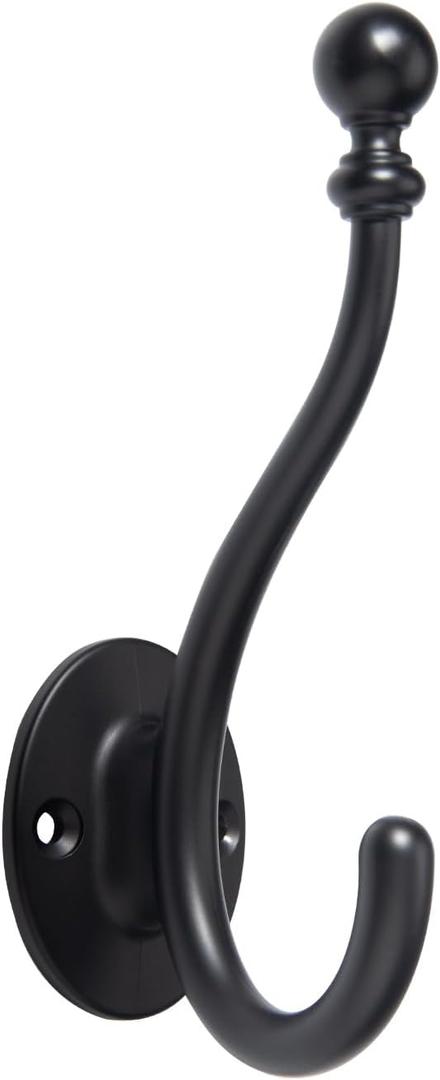 TUNNY Towel Hooks - 5 Pack Matte Black Coat Hook Robe Hooks Decorative Wall Hooks for Bathroom Bedroom Kitchen Towel Robe Clothes Cabinet Closet Hardware