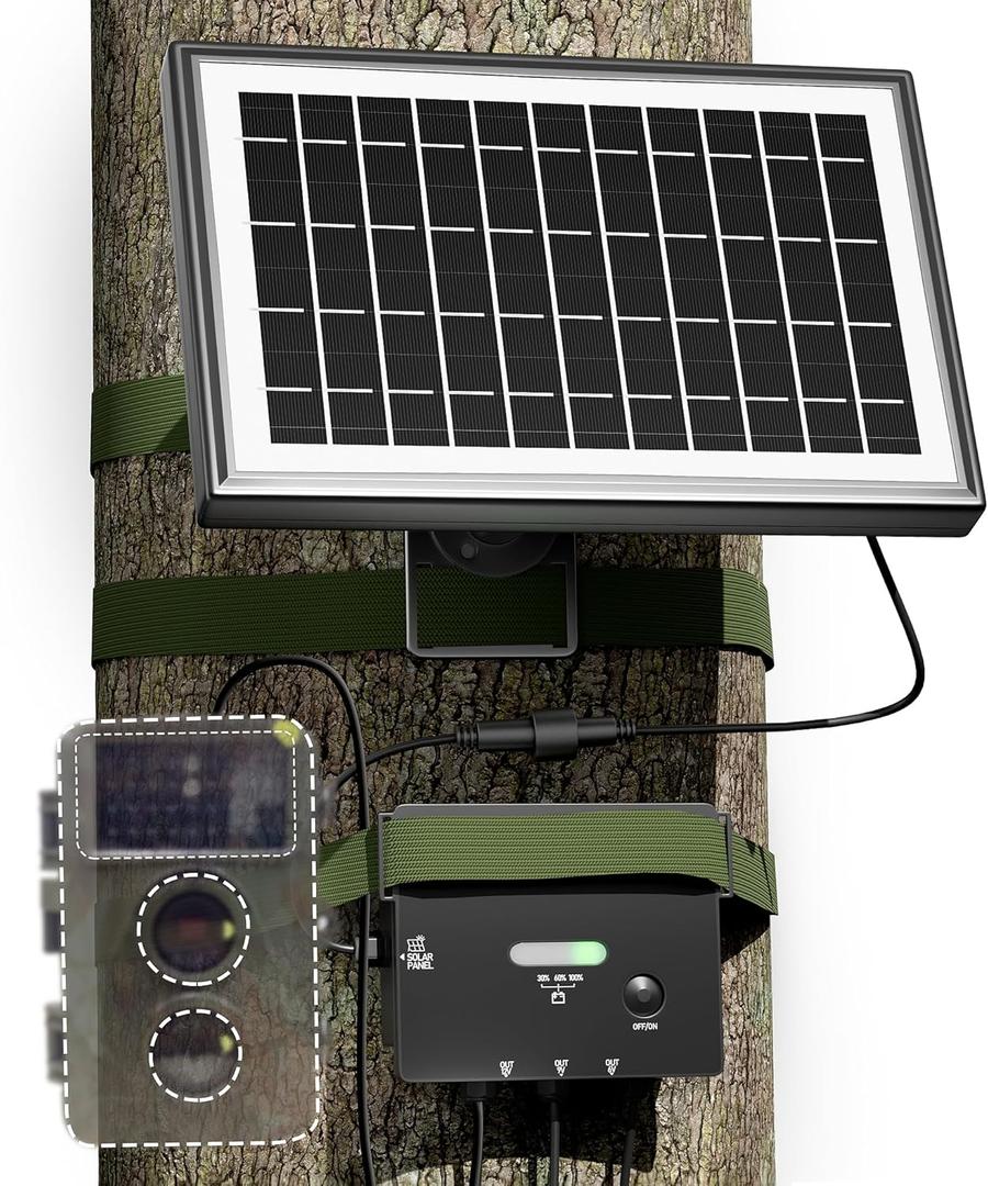 SUNAPEX Solar Panel for Trail Camera, Solar Battery Charger with Controller and Built-in 7500mA Battery, DC 6V/9V/12V Output, for Trail Camera with 5.52.1mm or 4.01.7mm Ports, (6W Solar Panel)