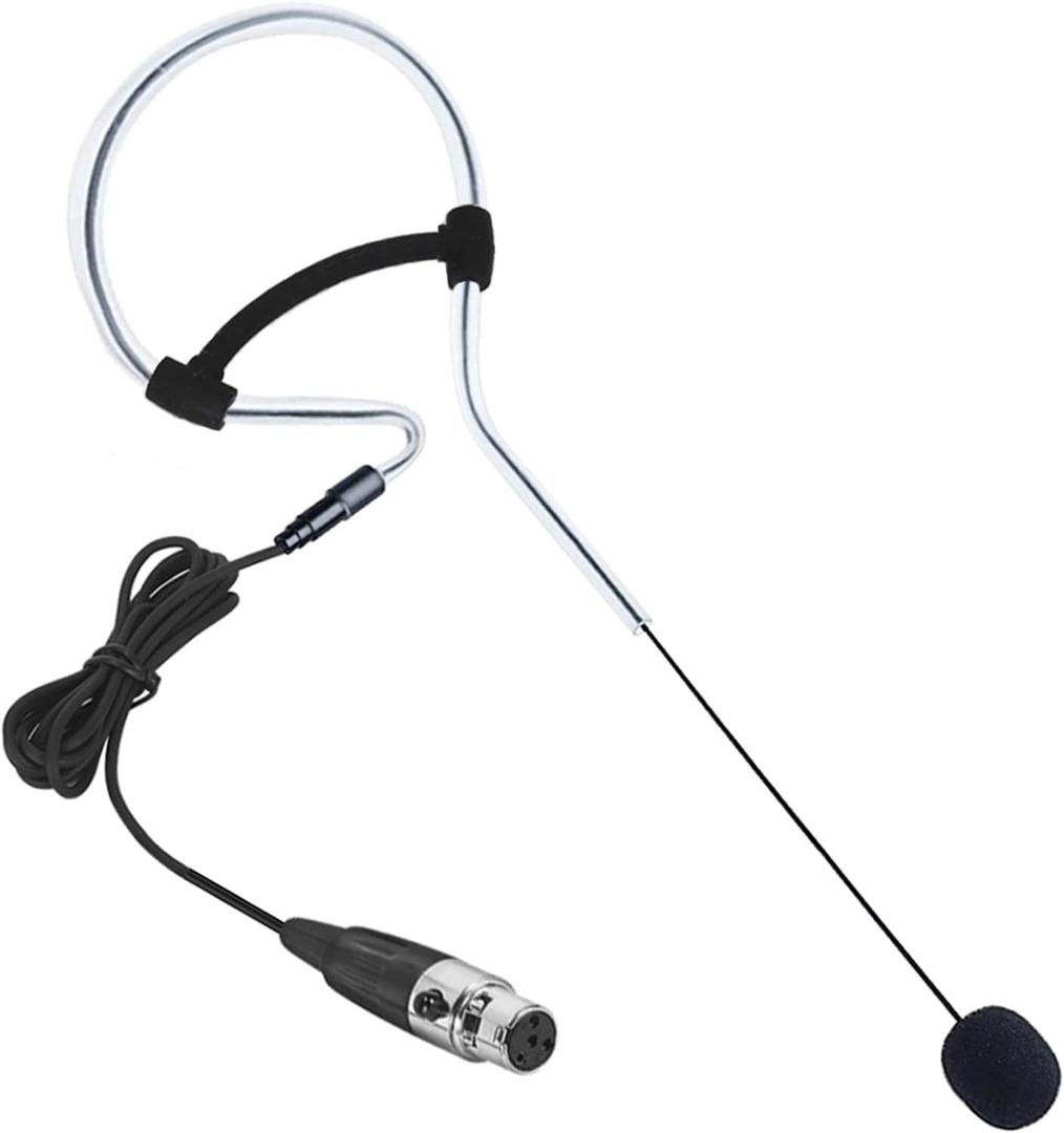Black Single Earset Headset Microphone Headworn Over Ear Hanging Condenser Mic Compatible with Shure Wireless Bodypack Transmitter System with Mini XLR 4 Pin TA4F Plug