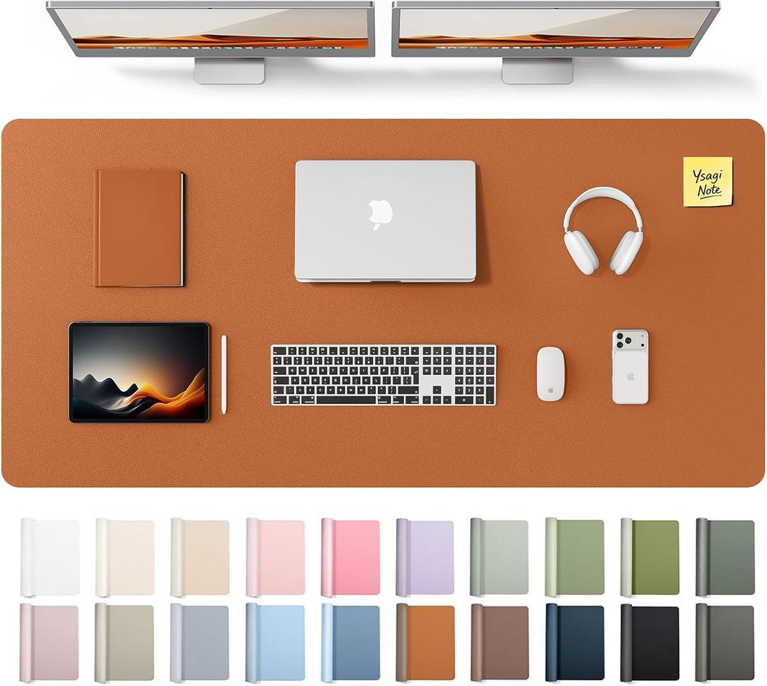 YSAGi Leather Desk Pad Protector, Office Desk Mat, Large Mouse Pad, Non-Slip PU Leather Desk Blotter, Laptop Desk Pad, Waterproof Desk Writing Pad for Office and Home (Brown,55" x 24")