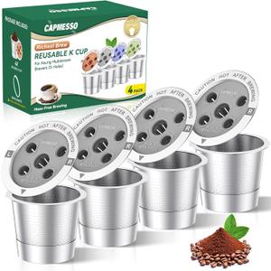 CAPMESSO Reusable K Cups for Keurig: 4 Stainless Steel Coffee Pods 5-hole Metal Coffee Filters for Keurig K Supreme/K Slim/K-Brew Chill/K-Duo Gen 2 with Multistream Technology, No BPA, Durable
