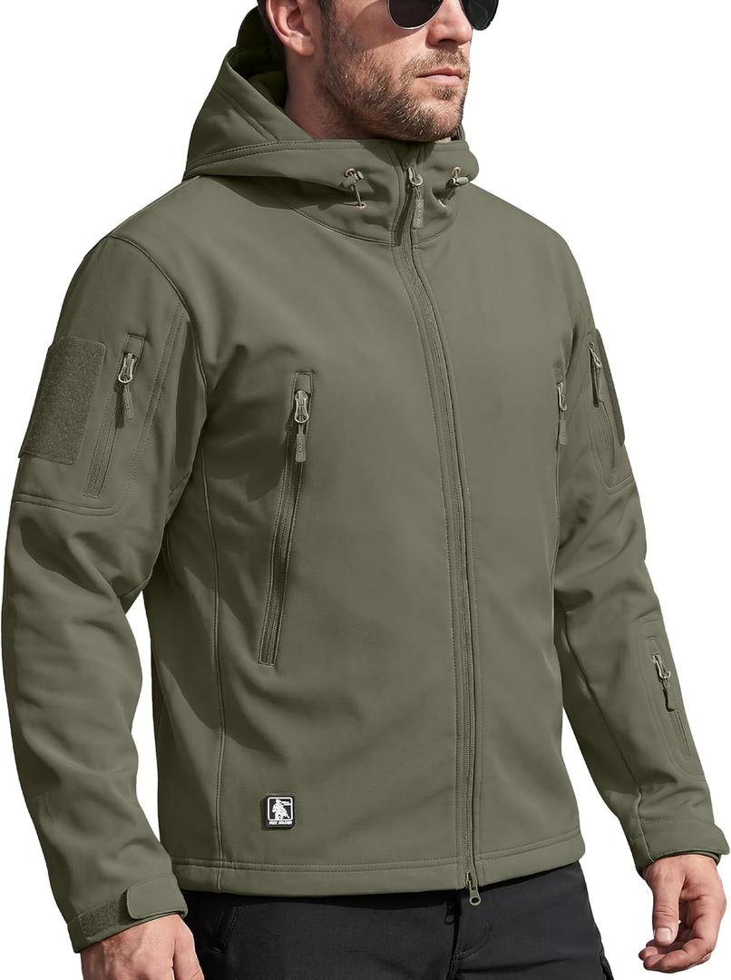FREE SOLDIER Men's Outdoor Waterproof Soft Shell Hooded Military Tactical Jacket (Green, S)