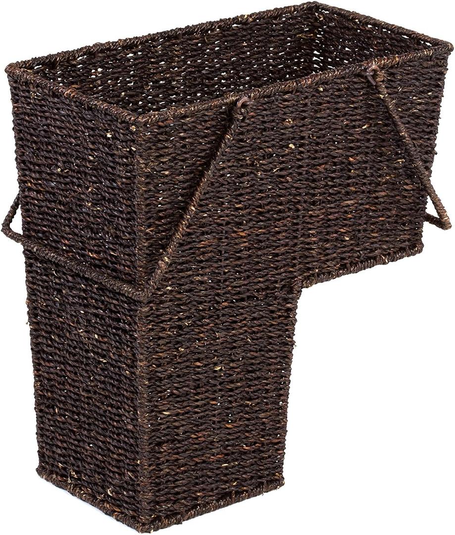 Trademark Innovations 15" Wicker Storage Stair Basket With Handles (Brown)