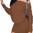 Womens Off Shoulder Batwing Long Lantern Sleeve Draped Bodycon Mini Dress Sexy Ruched Party Dresses for Date Night, Small