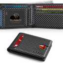 RUNBOX Wallet for Men Slim 11 Credit Card Holder Slots Leather RFID Blocking Small Thin Men's Wallet Bifold Minimalist Front Pocket Large Capacity Gift Box,  0 carbon black