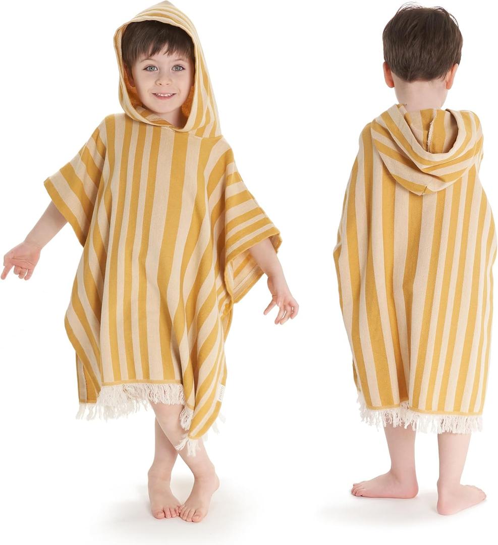 ZICOTO Stylish Hooded Beach Towel for Kids - Extra Soft and Fast Drying Poncho for Toddlers 3-6 Years is Made of Premium Cotton - Perfect Cover Up for Beach Days or Pool and Bath Time Adventures (Mustard)
