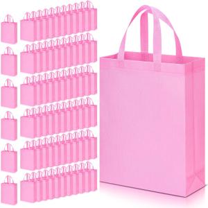 Amylove 80 Pcs Non Woven Tote Bags Bulk Large Reusable Gift Bag Reusable Grocery Bags, 15 x 11. 8 x 4 Inches (Pink)