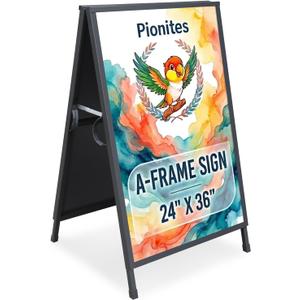 Pionites Heavy Duty Slide-in Folding A Frame Sign Sidewalk Sign 24x 36 Inch Steel Metal Double-Side Pavement sign Corrugated Plastic Poster (1, Black, 24''X36'''(Plastic Backing include))