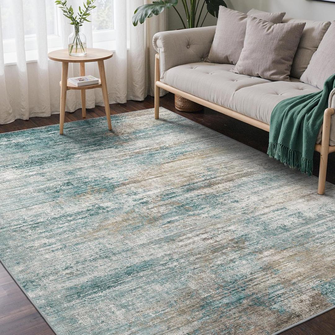 BEIMO Area Rugs 3x5 for Living Room Bedroom, Modern Abstract Machine Washable Rug, Soft Low Pile Floor Carpet with Non Slip Backing for Entryway, Teal/Grey