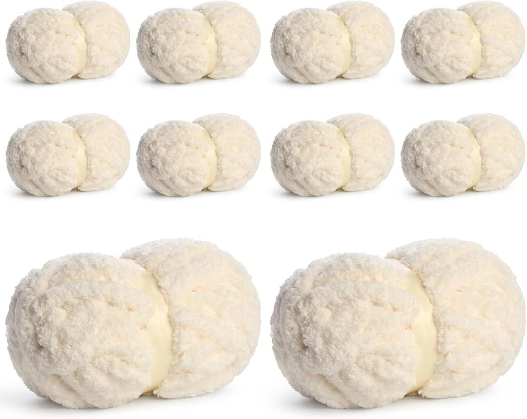 10 Pack Jumbo Chenille Yarn for Crocheting, #10 Super Bulky Baby Soft Yarn for Hand Knitting, 220 yds /70.5 oz Fluffy Chunky Knit Throw Blanket Yarn (Milky White)
