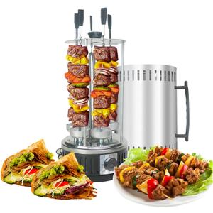 Upgraded Countertop Vertical Rotating Oven - Rotisserie Shawarma Machine, Kebob Machine, Stainless Steel Body W/Heat Resistant Door, Includes 5 Skewers & 5 Oil Collecting Cups, US Plug, 110V