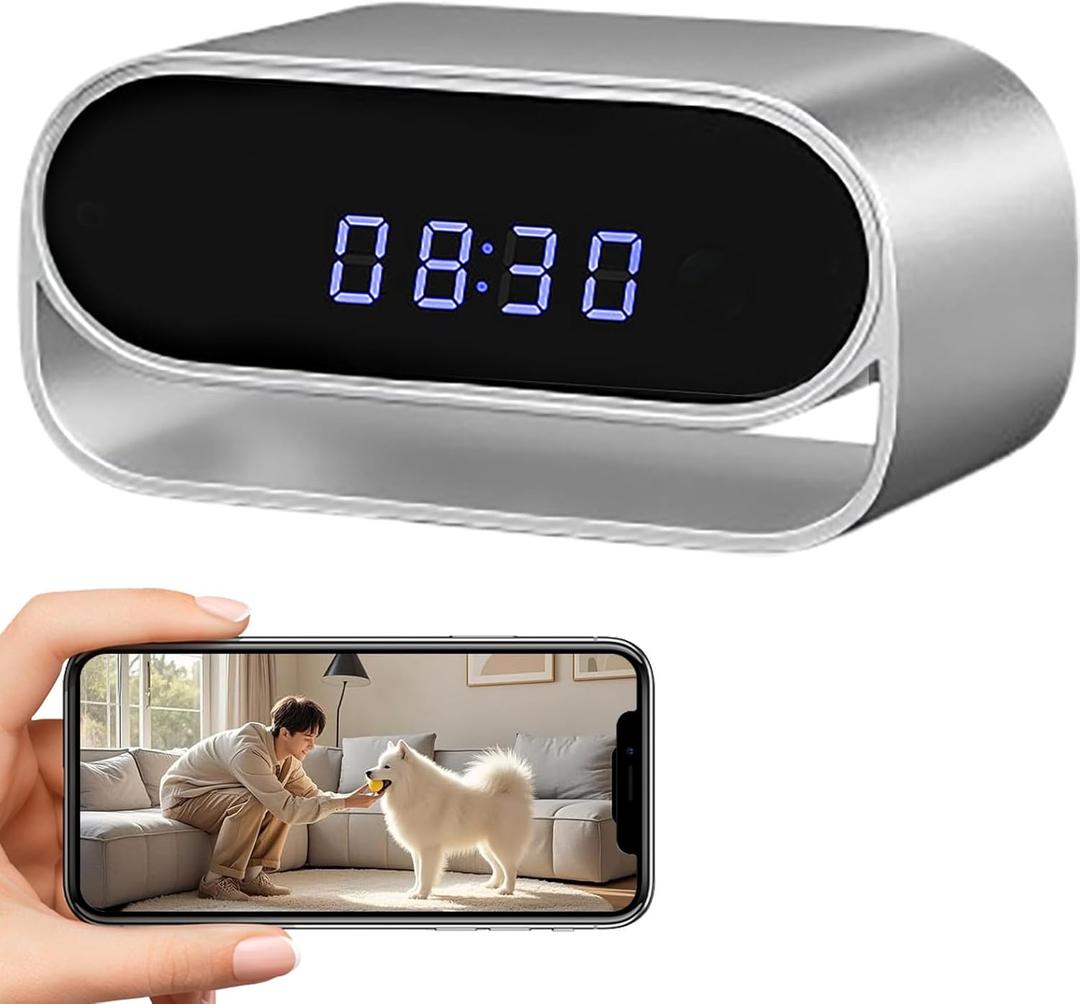 Security Camera for Home, 4K Clock Camera, Pets Cat Dog Cameras, Smart Home Indoor Cameras, Nanny Camera Clock with Night Vision and Motion Detection (Ink Black)