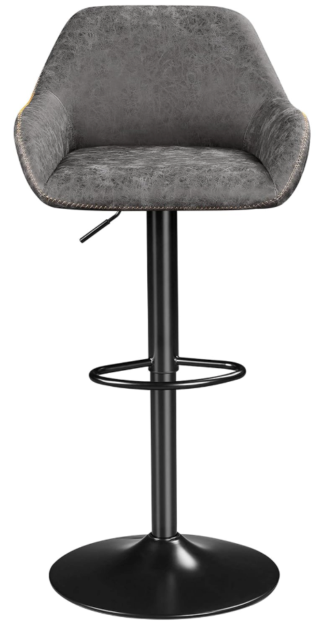 Yaheetech Bar Stools Set of 2, PU Leather Swivel Counter Height Barstools, Adjustable Bar Chairs with Backrest and Footrest, Kitchen Island Stool for Home Kitchen, Grey