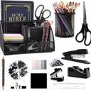 12-in-1 Desk Organizer Set - Black Office Accessories with Pen Holder, Tape Dispenser, Scissors, Ruler, Stapler, and Remover - Ideal for Home or School