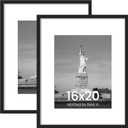 ENJOYBASICS 16x20 Picture Frame, Display Poster 11"x14" with Mat or 16" x 20" Without, Wall Gallery Photo Frames, Black, 2 Pack