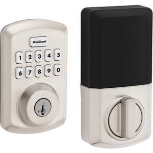 Kwikset Powerbolt 250 10-Button Keypad Satin Nickel Transitional Electronic Deadbolt Door Lock, Featuring Convenient Keyless Entry, Customizable User Codes, and Auto-Locking