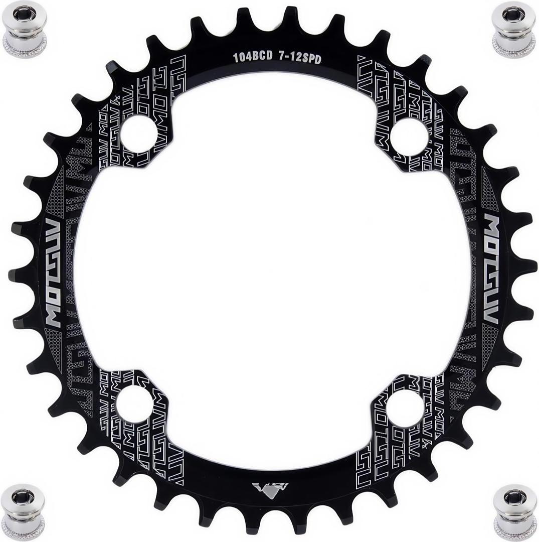 YBEKI Pro-Grade 104BCD Chainring (30-52T) CNC 7075-T6 Aluminum Narrow-Wide MTB/Road Round Oval Bike Chainwheel | Shimano/SRAM 8-11 Speed Compatible | 573MPa Strength (Black Round, 34T)