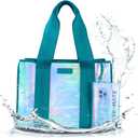 Case-Mate Emerald Blue Jelly Tote – Iridescent Tote Bag with Phone Pouch for Women – Waterproof, Tip-Proof, Foldable & Washable – Handbag for Everyday Use, Travel, Pool & Vacation - Large