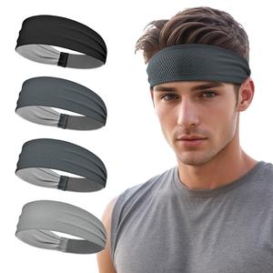 Sukeen Sports Headbands for Men 4 Pack, Moisture Wicking Sweat Bands Headbands Non-Slip, Breathable Elastic Sweatband, Running Headband for Yoga Tennis Fitness Workout, Black/Dark Gray/Gray