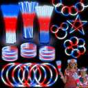 200 Pcs 4th of July Glow Sticks with Connectors,Red White Blue 3 in 1 Glow Bracelets and Necklaces Patriotic Glow Stick for 4th of July Accessories 250th Anniversary Party Supplies Independence Day