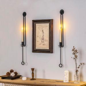 Aimto Wall Sconce Candle Holder Metal Hanging Wall Decorations Wall Candle Holder for Home,Living Room, Bathroom, Dining Room Set of 2Black