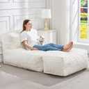 Hobestluk Bean Bag Chair Big Bean Bag Lounger for Adults Bean Bag Couch with Memory Foam Filled for Living Room, Bedroom or Balcony (Chevron Plush White), Large