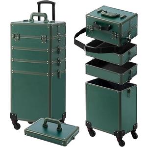 Makeup Train Case, Rolling Makeup Case with Lid, 5 in 1 Cosmetology Case on Wheels, Christmas Gift, Large Makeup Case Organizers, Profesional Cosmetic Case for Salon Barber, Black Green Makeup Train Case, Rolling Makeup Case with Lid, 5 in 1 Cosmetology Case on Wheels, Christmas Gift, Large Makeup Case Organizers, Profesional Cosmetic Case for Salon Barber, Black Green