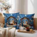 18x18 Inch Set of 2 Nativity Scene Merry Christmas Throw Pillow Covers Holy Family Pillow Cases Religious Holiday Cushion Covers Decorative Christmas Nativity Pillow for Sofa Couch Bed