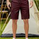 JMIERR Mens Casual Twill Cargo Shorts Cotton Drawstring Classic Cargo Stretch Short with 6 Pockets (Red, XXL)