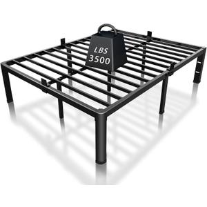 ROIL 14 inch Full Size Bed Frame with Headboard Hole and Round Corner Legs Mattress Retainers 3500LBS Heavy Duty Steel Slats No Box Spring Needed Platform Noise-Free Underneath Storage