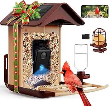 BIRDLEGEND-BL03 Bird Feeder with Camera Solar Powered, 2K Clarity 3:4 Portrait Free AI Identify Arrival Alerts with 64GB Card Smart Cameras Birds Feeders Wireless Outdoor Gift for Bird Lover (Red)