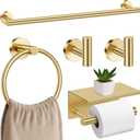 Brushed Gold Bathroom Hardware Set, 5 Pieces Gold Towel Bar Bathroom Accessories, Upgraded Toilet Paper Holder with Shelf Set, 23.6 Inch Towel Rack Towel Holder for Bathroom Wall
