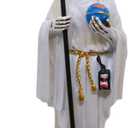 VILLAGE GIFT IMPORTERS 11.5" White Santa Muerte Statue | Our Lady of a Holy Death | Skeleton Statue Holding a Globe and Scythe with a Brown Owl at Her Feet | Hispanic Catholic Home Dcor