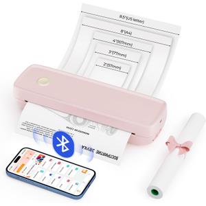 MUNBYN Portable Printers Wireless for Travel ITP04, Inkless Printer, Thermal Bluetooth Printer, Support 8.5x11&A4 Thermal Paper, Compatible with Android and iOS Phone & Laptop, Small Printers (Pink)