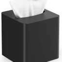 Livelab Tissue Box Cover Square - Oak Wood Tissue Box Holder for Living Room, Dinner Table, Bathroom, Office - Decorative Wooden Cube Facial Tissue Cover for Modern Farmhouse Home Decor | Black