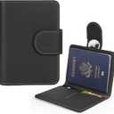 ALLIVE Passport Holder for Travel, Genuine Leather Passport Holder with AirTag Hidden Pocket, Rfid Blocking Passport Cover Travel Wallet for Women Men, Airport Essentials Gift (Black)
