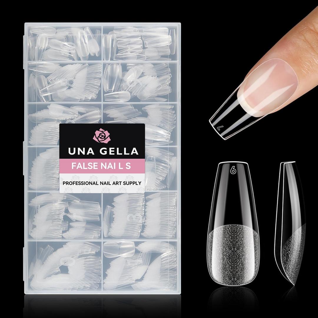 UNA GELLA Medium Coffin Nails Tips 504pcs - Gel Nail Tips Coffin Acrylic Full Cover Pre-buff Soft Gel Nail Tips Half Matte For Nail Extension Home DIY Salon 12 Sizes