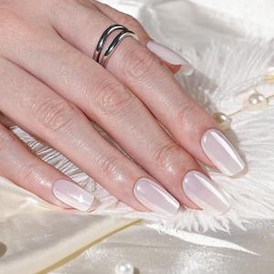 Frinail Press On Nails for Women 24
Pcs 15 Sizes, White Medium Square Fake Nails Kit, White Chrome Glue On Nails, Artificial Nails with Glue for Narrow Short Wide Flat Nail Beds
